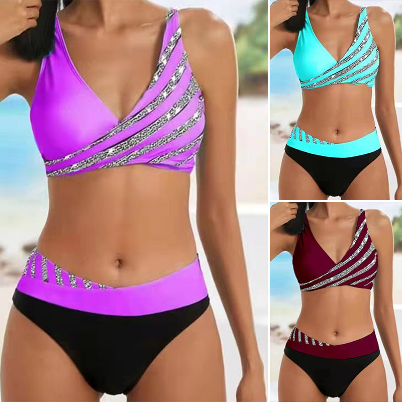 Stripete bikinisett med trykk