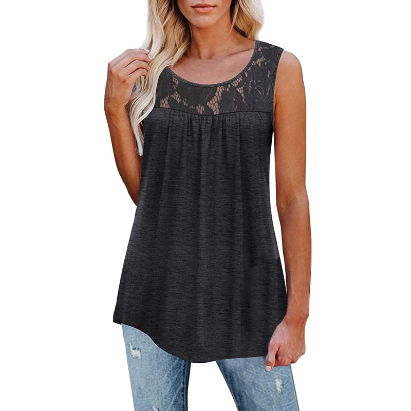 Ermeløs plisseret topp med blonder