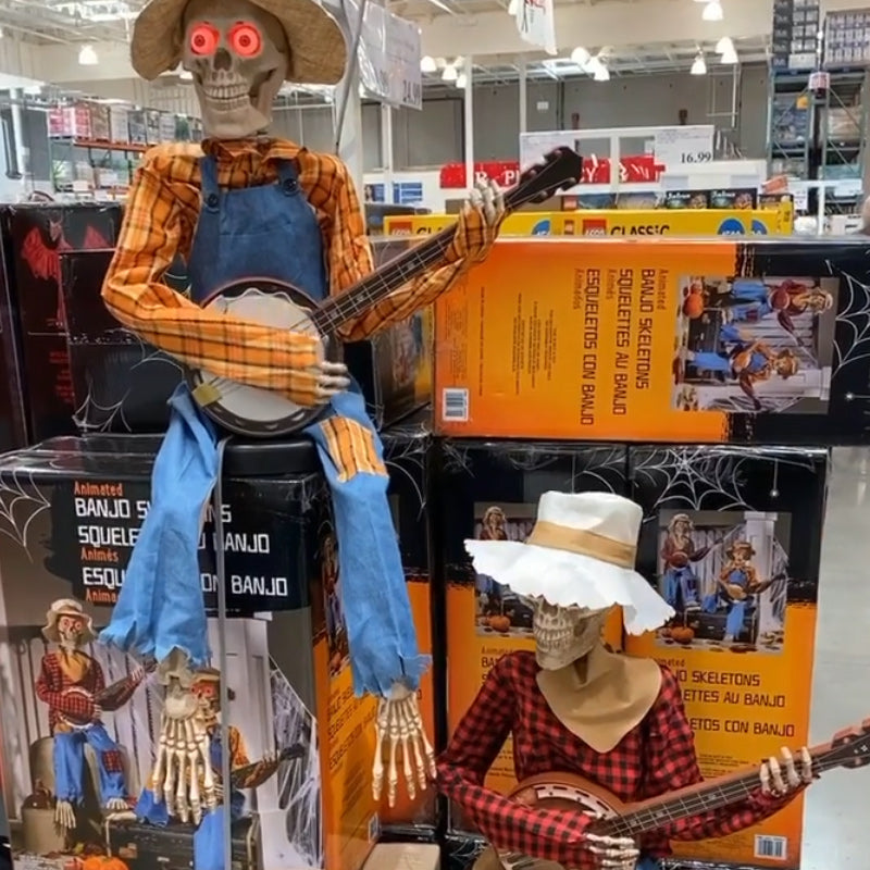 Morsomme, animerte duellerende banjoskjeletter