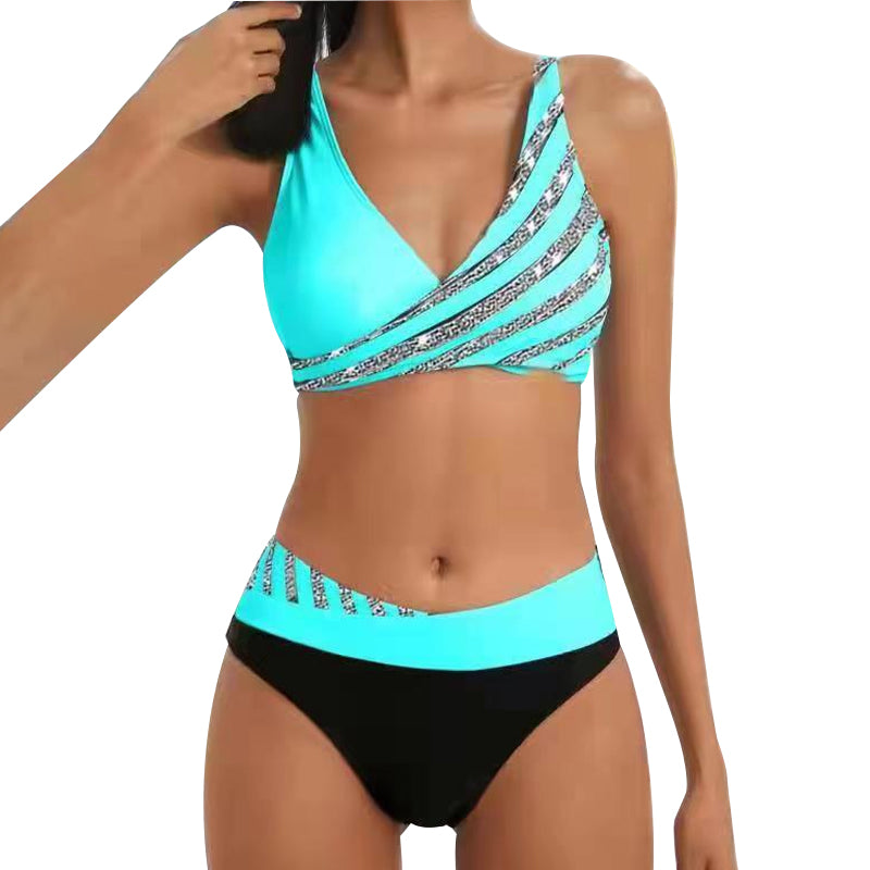 Stripete bikinisett med trykk