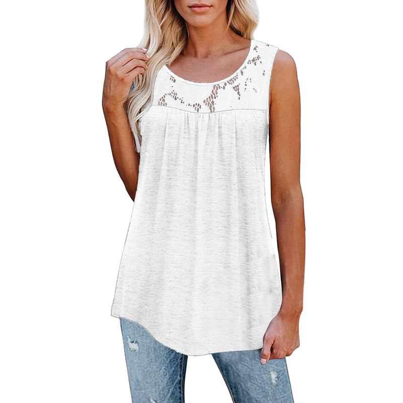 Ermeløs plisseret topp med blonder