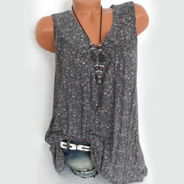 Ermeløs Tank-Topp med V-hals og Blomstertrykk