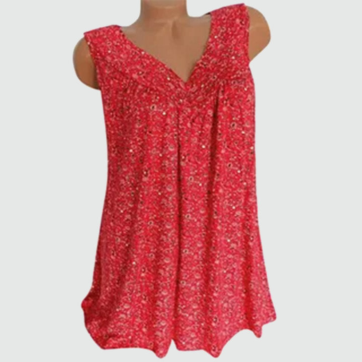 Ermeløs Tank-Topp med V-hals og Blomstertrykk