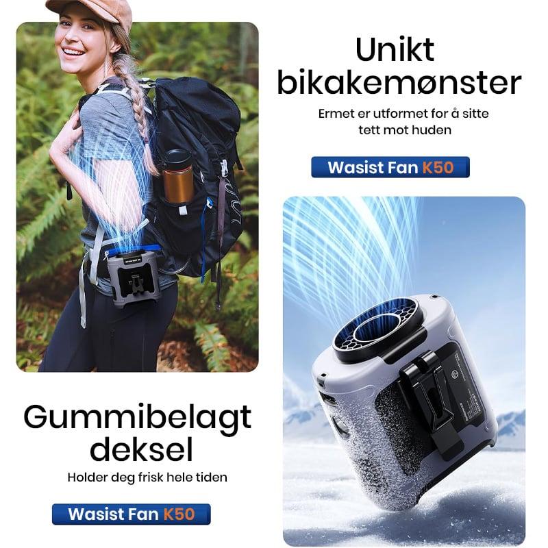 Oppladbar vifte med midjeklips