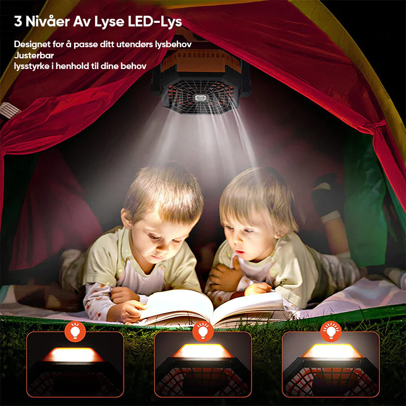 Camping LED-vifte med lys