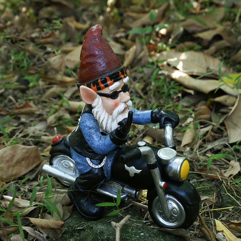 Biker Garden Gnome Statue med langfinger