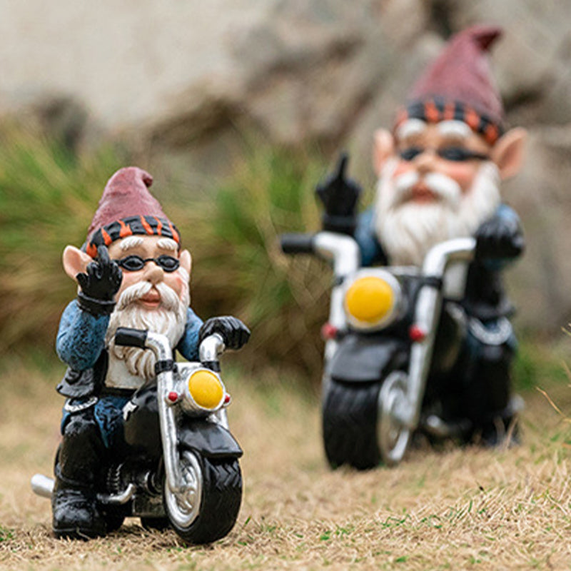 Biker Garden Gnome Statue med langfinger