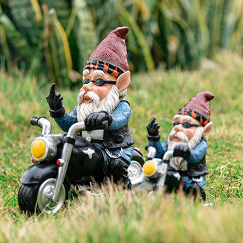 Biker Garden Gnome Statue med langfinger