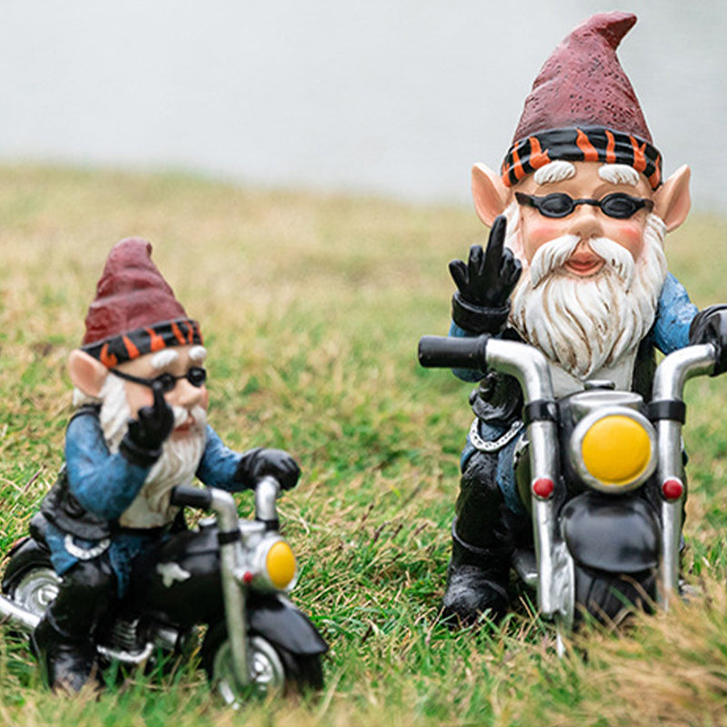 Biker Garden Gnome Statue med langfinger