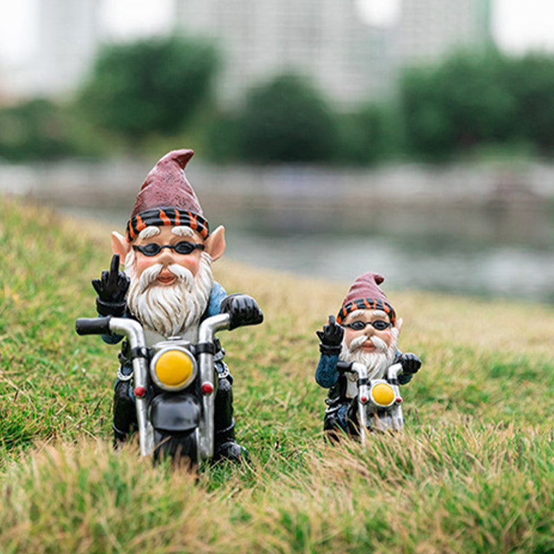 Biker Garden Gnome Statue med langfinger