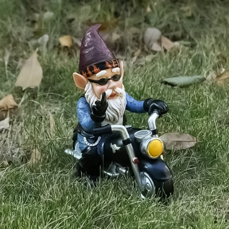 Biker Garden Gnome Statue med langfinger