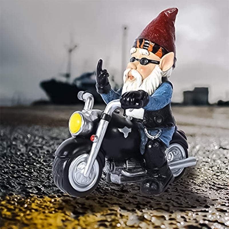 Biker Garden Gnome Statue med langfinger