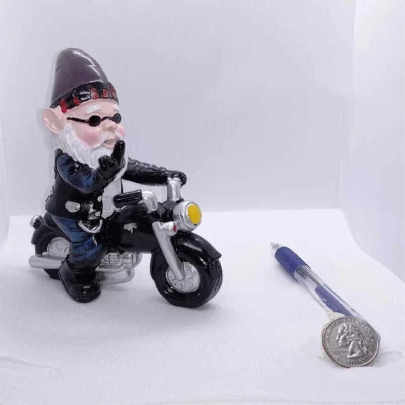 Biker Garden Gnome Statue med langfinger