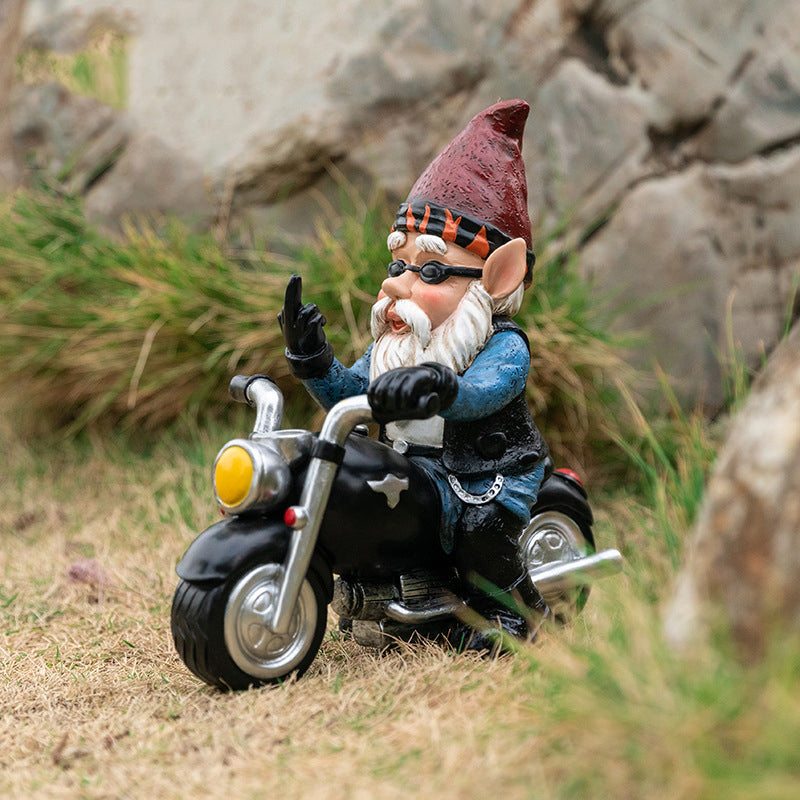 Biker Garden Gnome Statue med langfinger