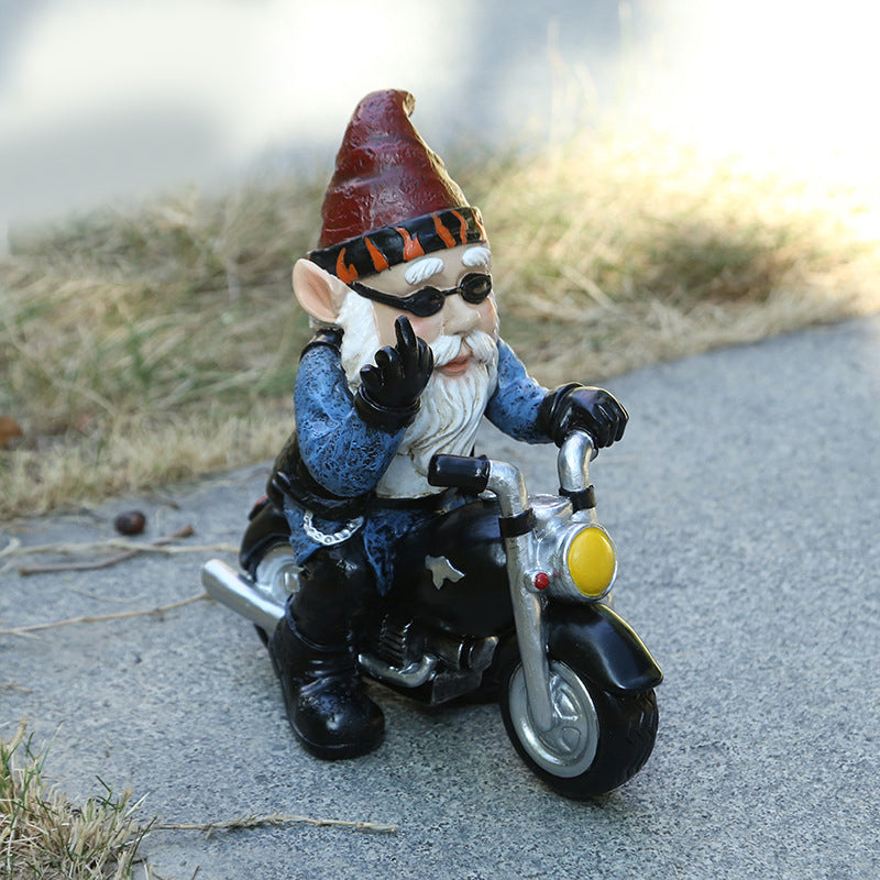 Biker Garden Gnome Statue med langfinger