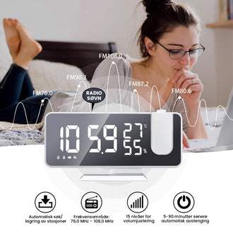 Temperatur og luftfuktighet multifunksjons radio projeksjons alarmklokke