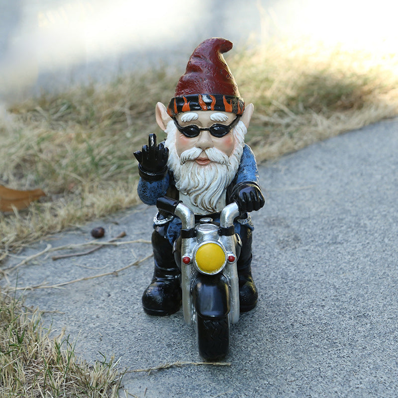 Biker Garden Gnome Statue med langfinger