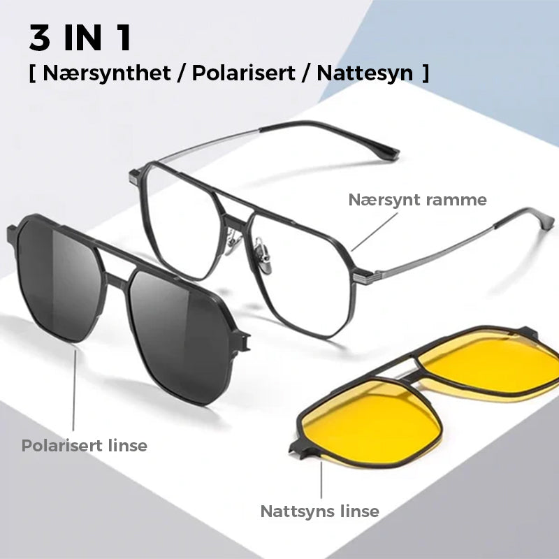 3-i-1 magnetiske polariserte solbriller