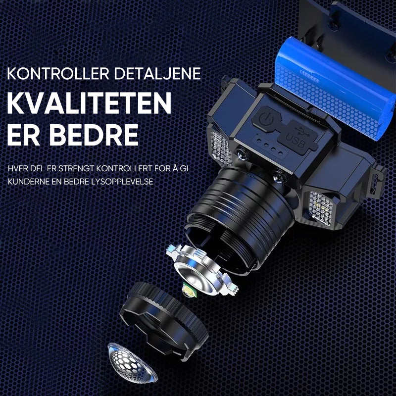 Hodelykt med sterk lyssensor