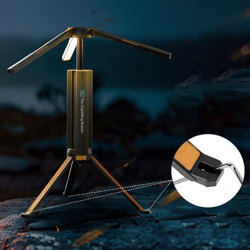 Teleskopisk sammenleggbar campinglampe med stativ