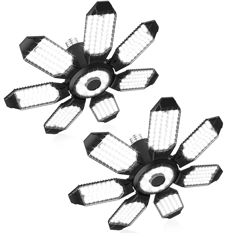 1/2 x Lyssterk LED-garasjelampe med justerbare paneler