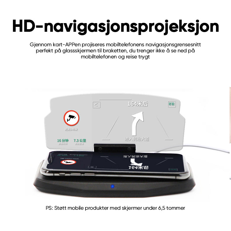 HUD navigasjonsprojektor med trådløs lading