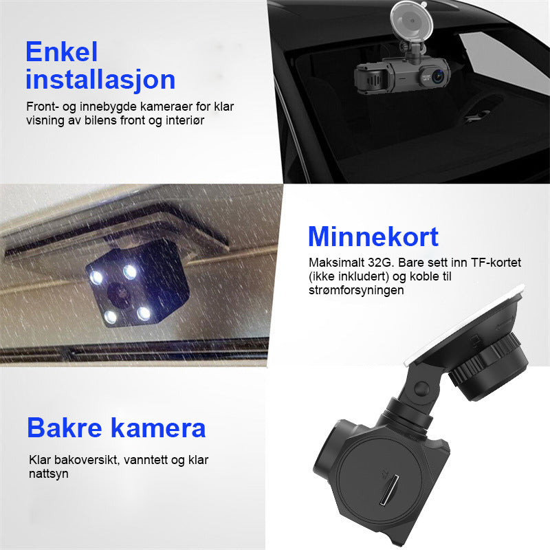 Dashbordkamera med tre linser
