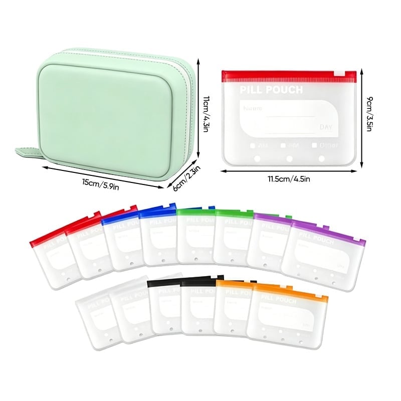 Premium vanntett PU reisepilleorganisatorsett