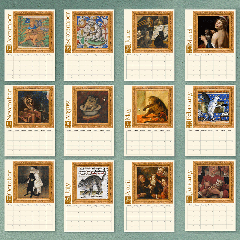 Rare middelalderkatter-kalender 2024