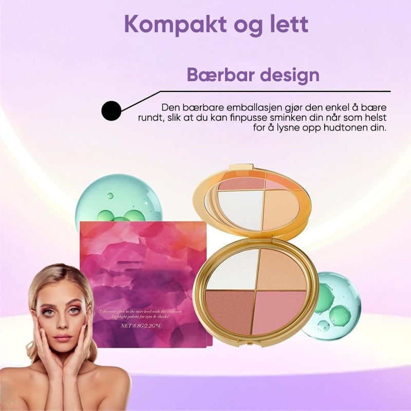 Alt-i-Ett-Palett for Highlightere, Øyenskygge og Rouge