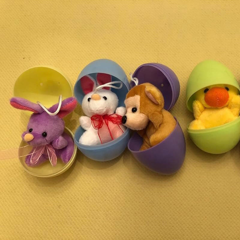 12/24 stk forhåndsfylte påskeegg fylt med plysjdyr