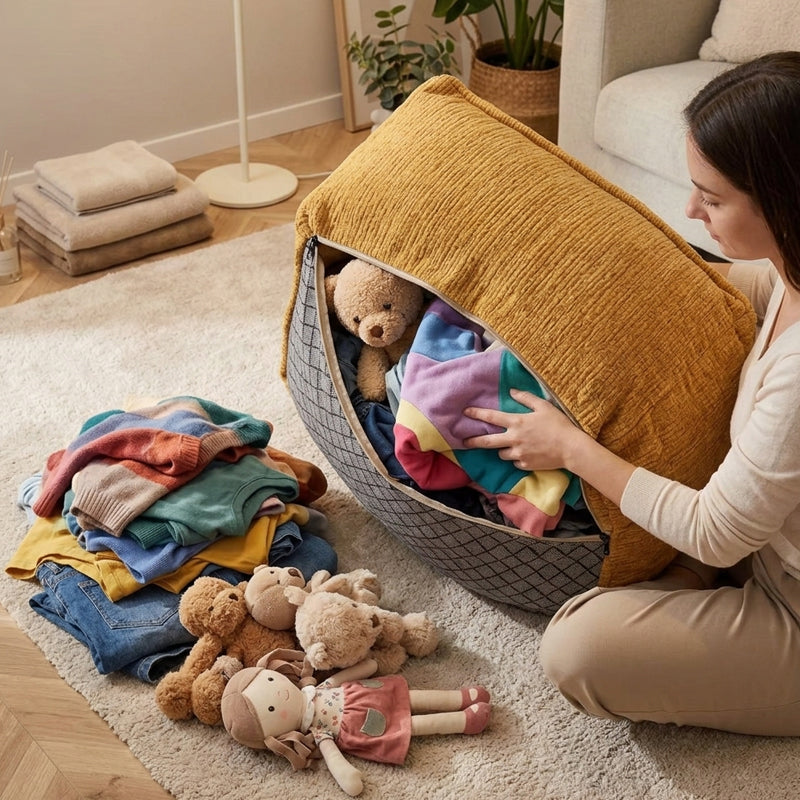 Foldable Upholstered Storage Ottoman Stool