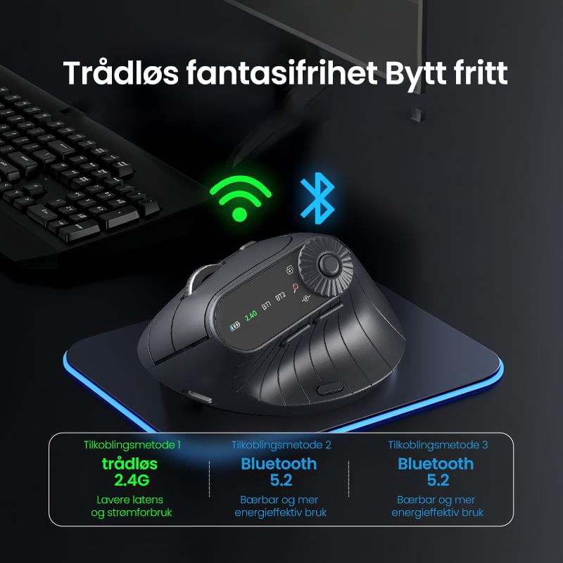 Sakerplus Ergonomisk Trippel-Tilkobling Trådløs Mus
