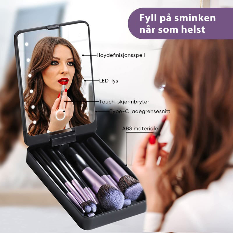 Reisesminkebørstesett med LED-lys