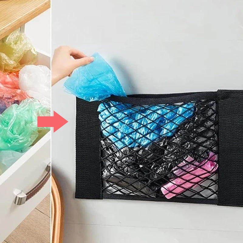 Nettpose til oppbevaring av plastposer (med teip)