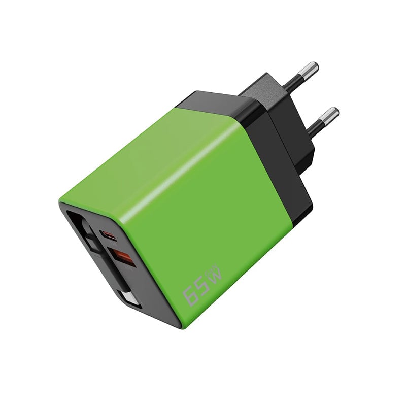 65W GaN A+C hurtigladeadapter med to porter og uttrekkbar kabel