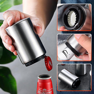 Automatisk trykk-flaskeåpner i rustfritt stål