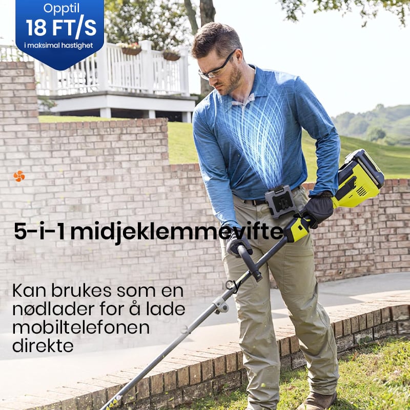 Oppladbar vifte med midjeklips