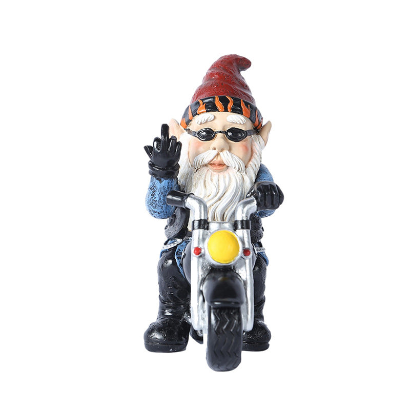 Biker Garden Gnome Statue med langfinger