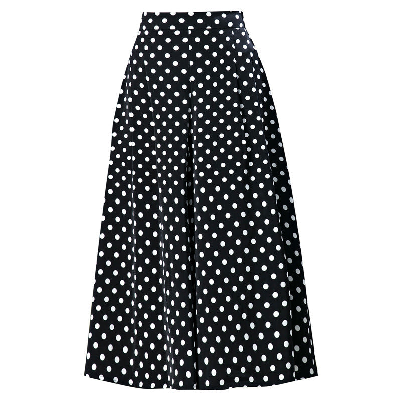 Svarte polkaprikkede chiffon-culottes