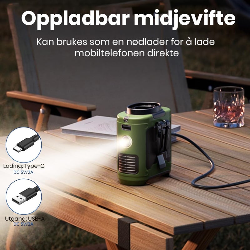 Oppladbar vifte med midjeklips