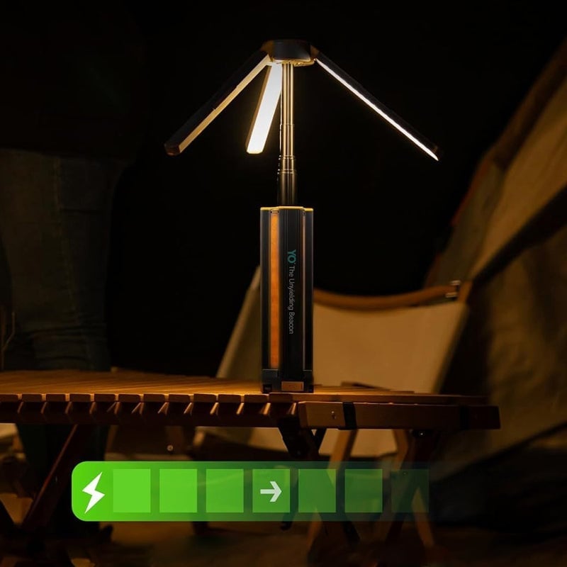 Teleskopisk sammenleggbar campinglampe med stativ