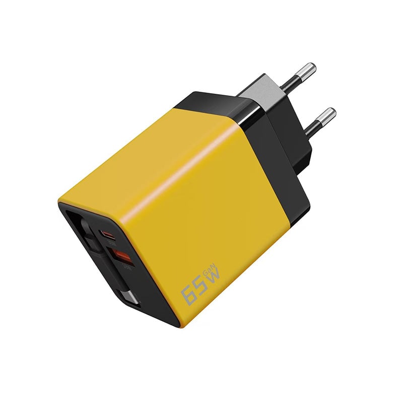 65W GaN A+C hurtigladeadapter med to porter og uttrekkbar kabel