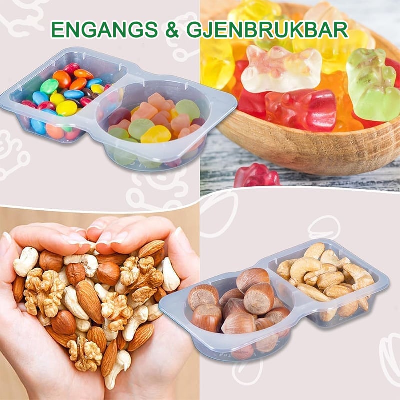 Snackbeholdere med doble rom med lokk