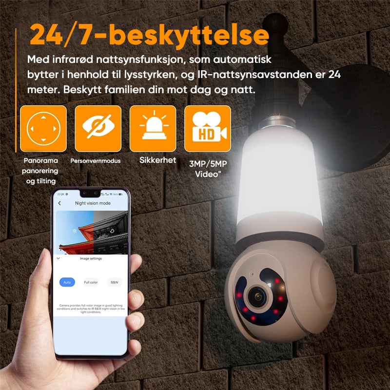 Sakerplus utendørs lyspære sikkerhetskamera