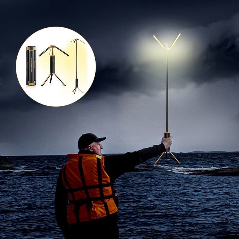 Teleskopisk sammenleggbar campinglampe med stativ