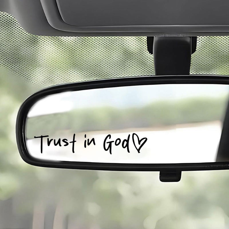 "Trust in God" dekorativt klistremerke til bakspeilet i bilen