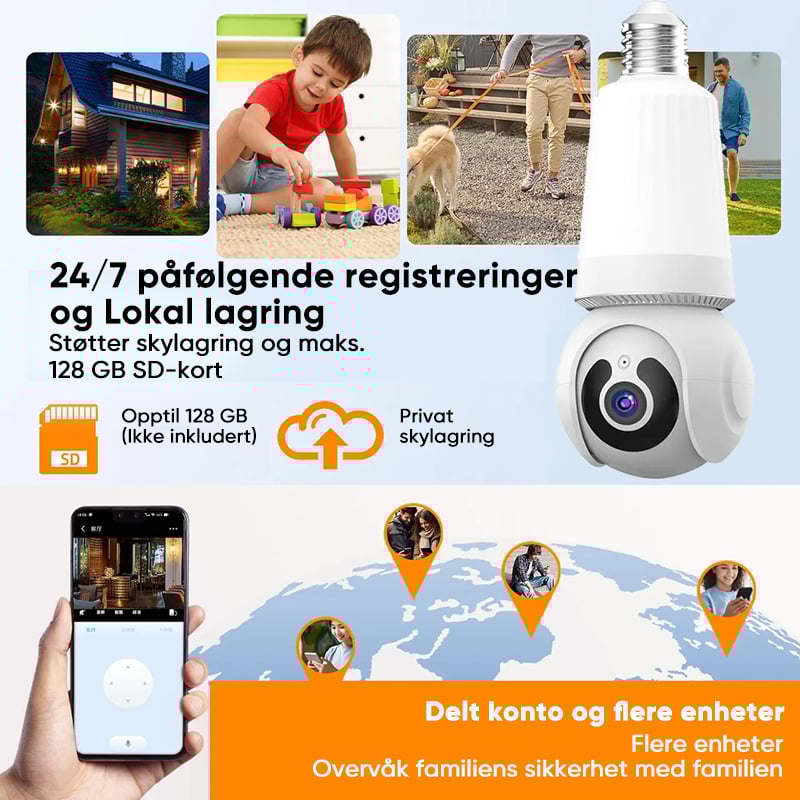 Sakerplus utendørs lyspære sikkerhetskamera