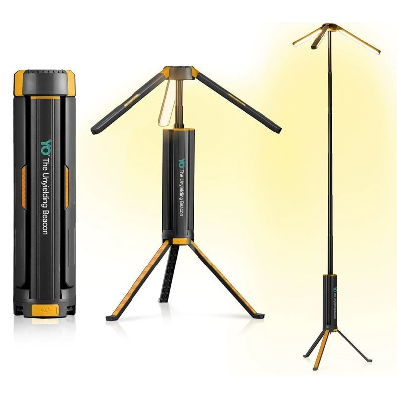 Teleskopisk sammenleggbar campinglampe med stativ