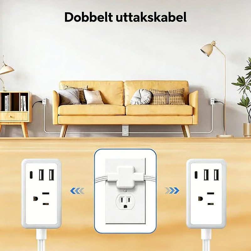6-i-1 Dobbelt Forlengelsesstrømkort